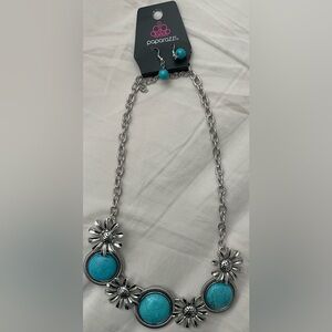 Blue and silver necklace with matching blue earrings. NWT.